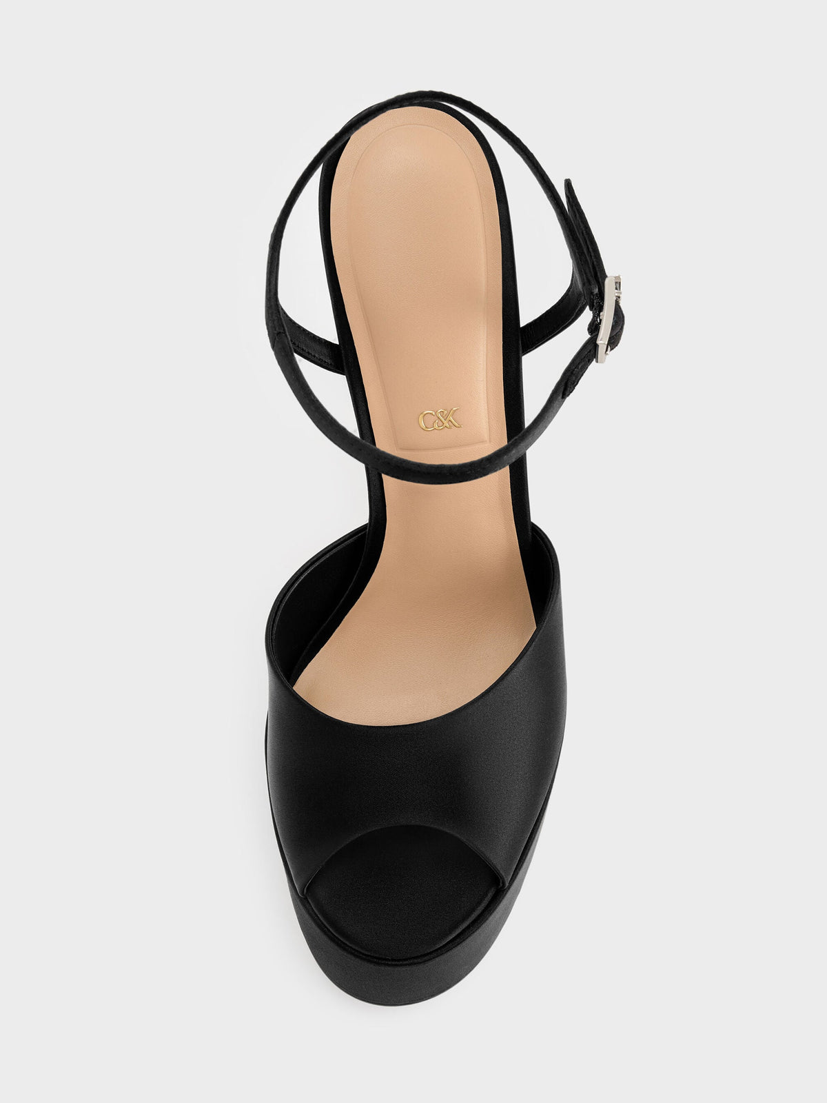 CHARLES & KEITH Trusted | Francesca Peep-Toe Platform Heels - Black Textured