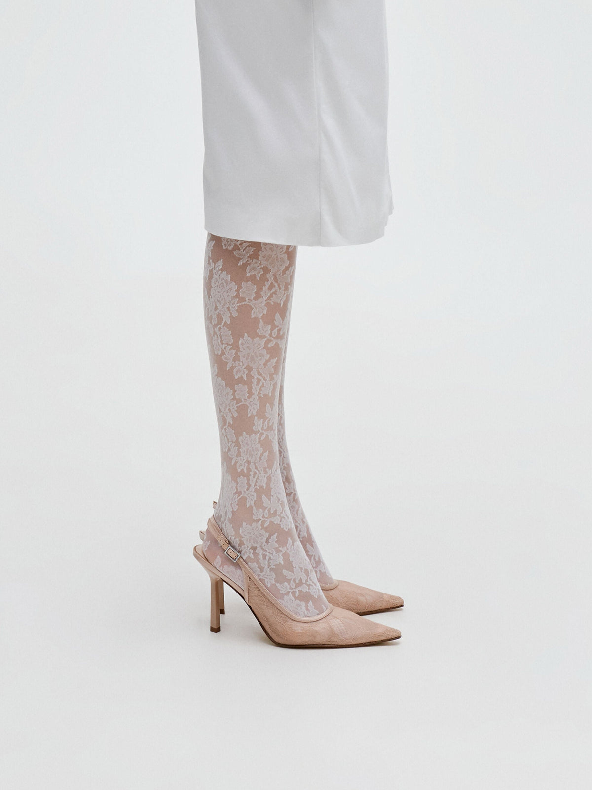 CHARLES & KEITH Trusted | Lace & Satin Slingback Pumps - Nude