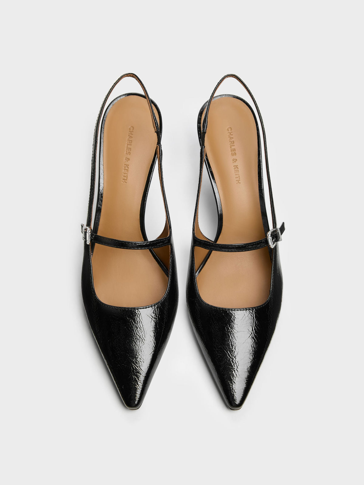 CHARLES & KEITH Essential | Pointed Slingback Mary Jane Pumps - Black