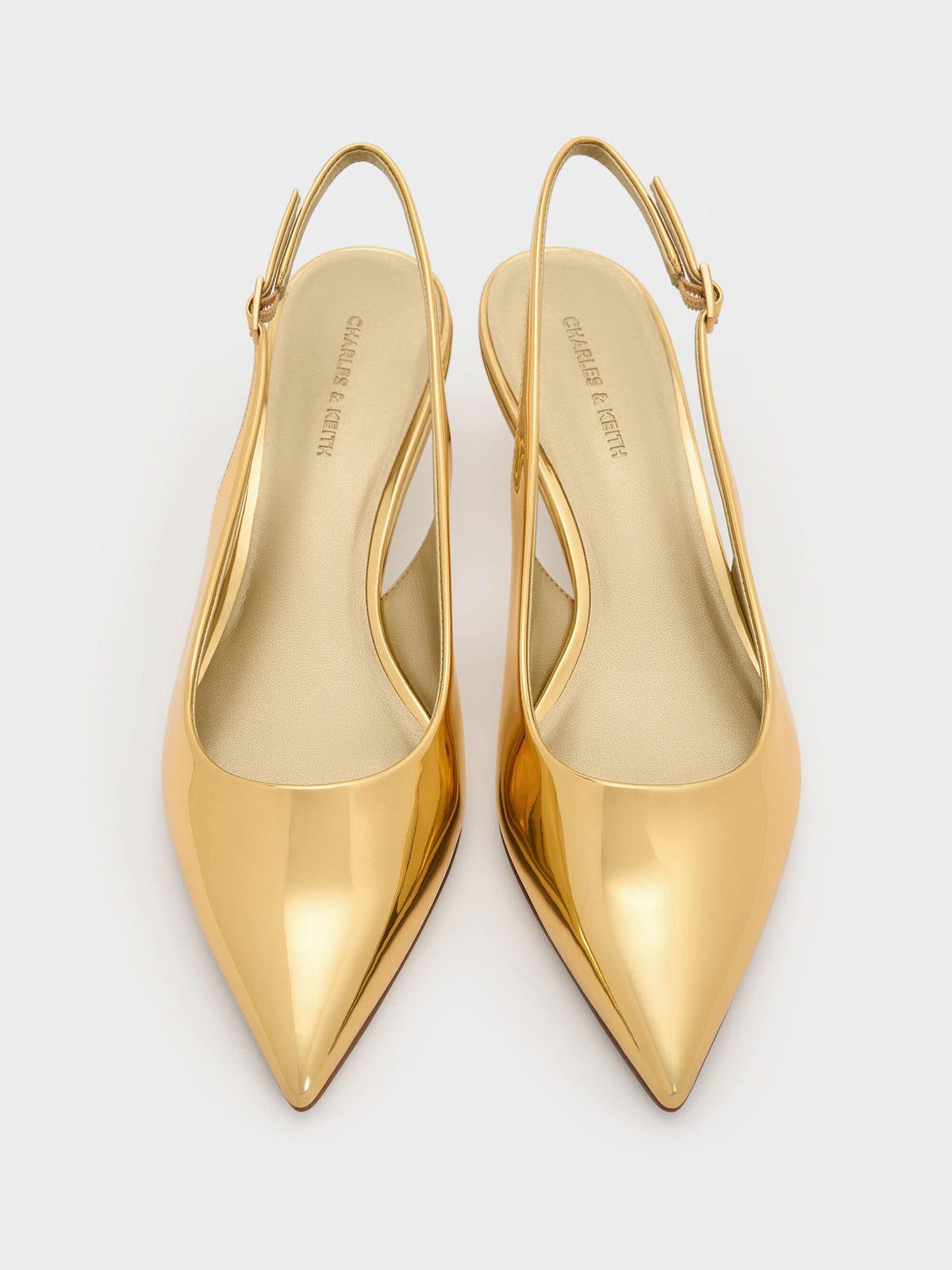 CHARLES & KEITH Everyday | Curtis Metallic Slingback Kitten Heels - Gold