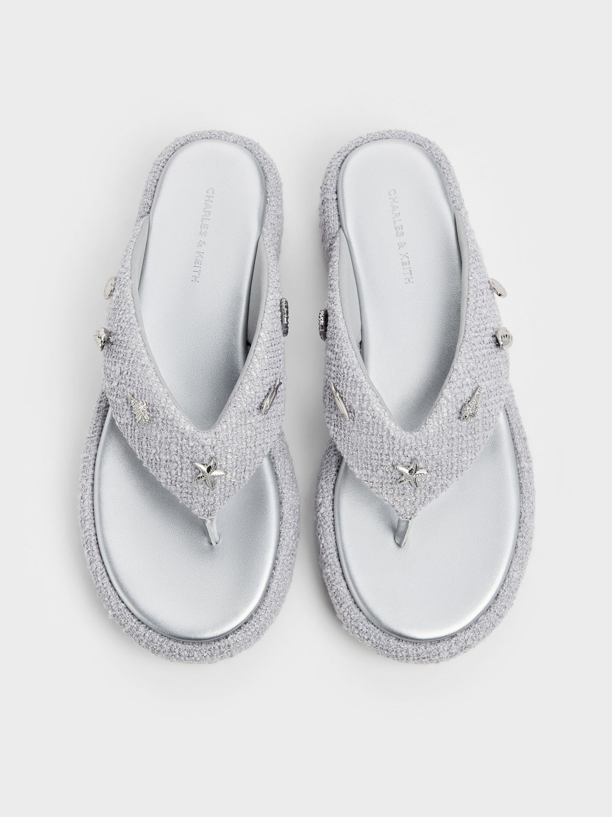 CHARLES & KEITH Recommended | Tweed Beach Flatform Thong Sandals - Silver