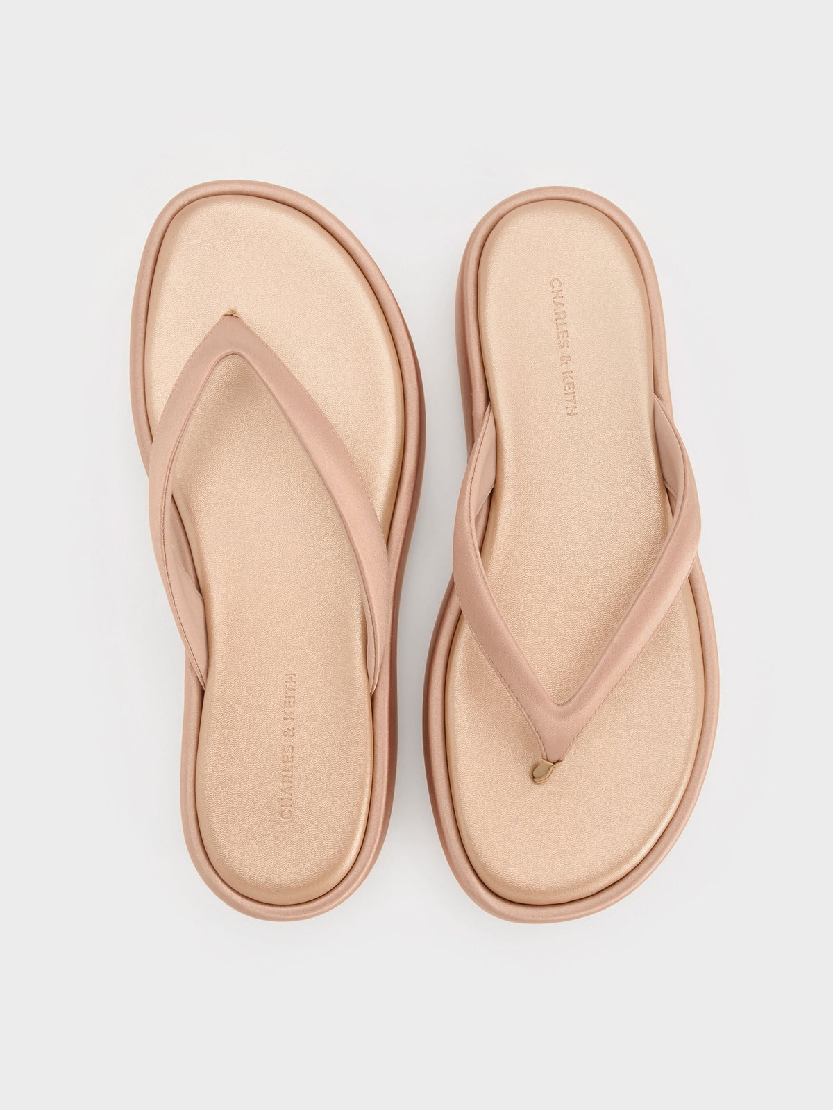 CHARLES & KEITH Classic | Satin Thong Flatform Sandals - Nude
