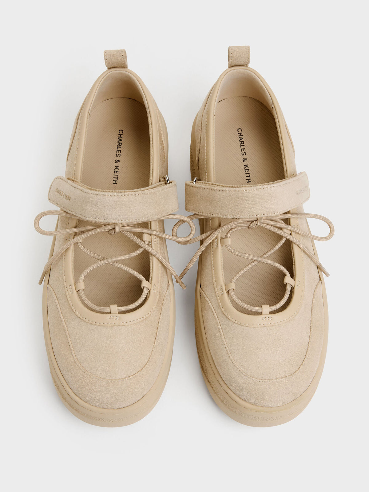 CHARLES & KEITH Sale | Faux Suede Mary Jane Platform Sneakers - Beige