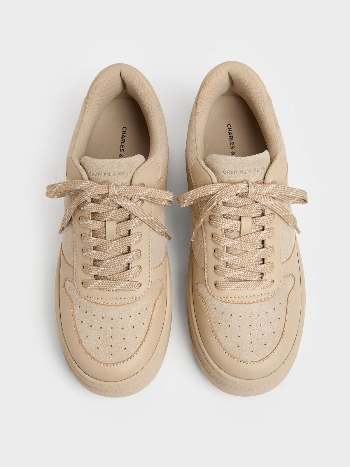 CHARLES & KEITH Premium | Faux Suede Platform Sneakers - Beige
