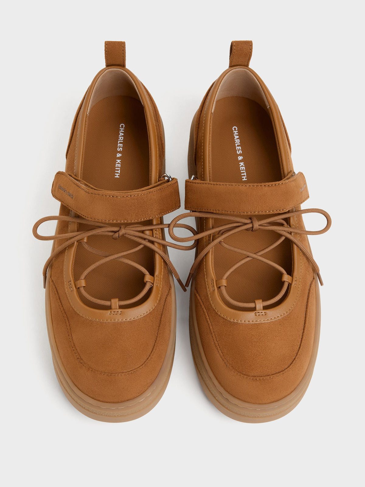 CHARLES & KEITH Essential | Faux Suede Mary Jane Platform Sneakers - Cognac