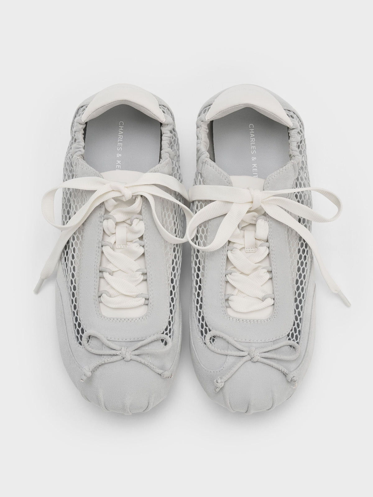 CHARLES & KEITH Premium | Cece Mesh Ruched Bow Ballet Sneakers - Light Grey