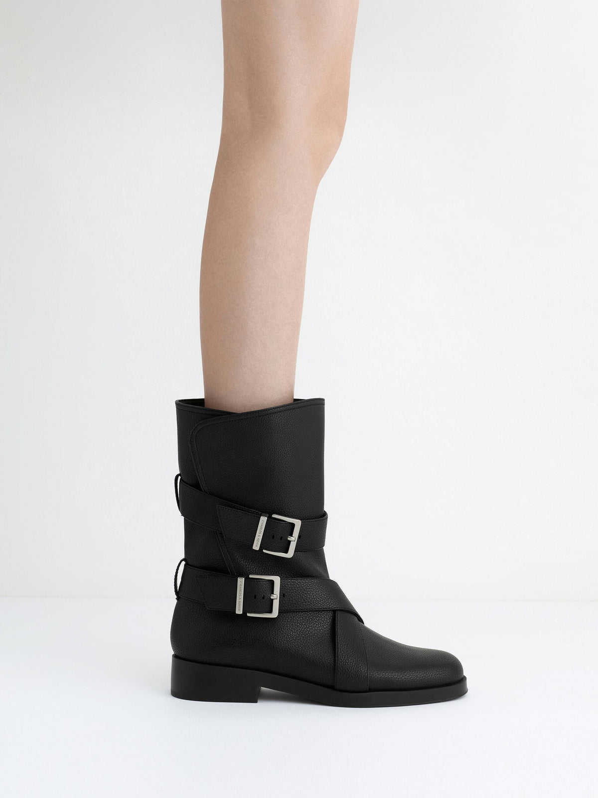CHARLES & KEITH Exclusive | Brett Buckle-Strap Calf Boots - Black