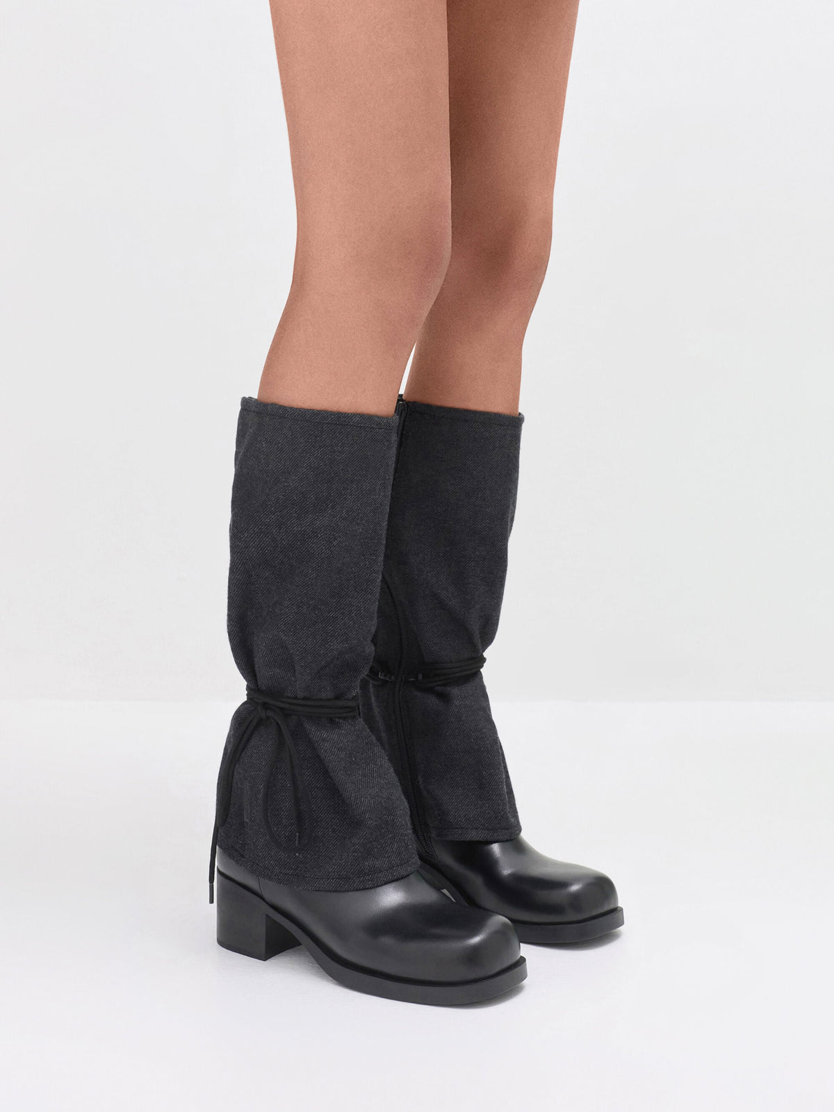 CHARLES & KEITH Exclusive | Felt Tie-Around Knee-High Boots - Dark Grey