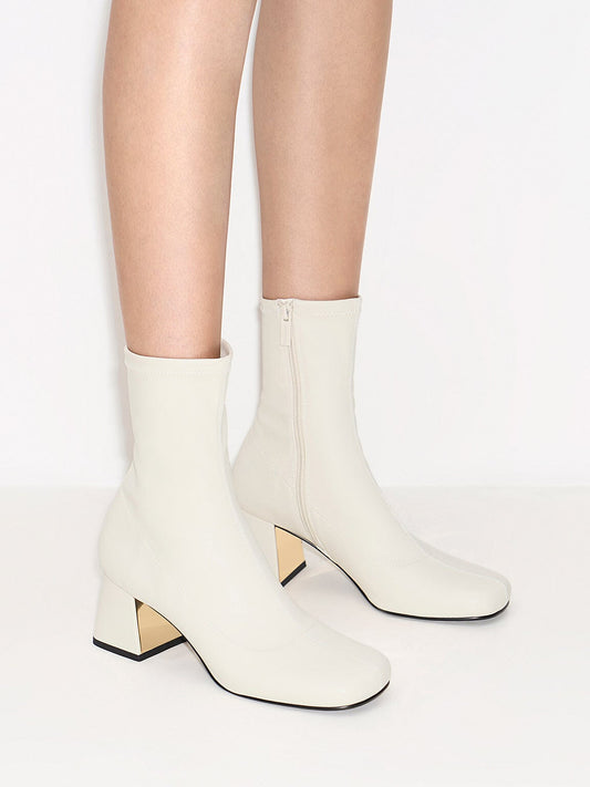 CHARLES & KEITH Quality | Jully Metallic Trapeze Heel Ankle Boots - Chalk