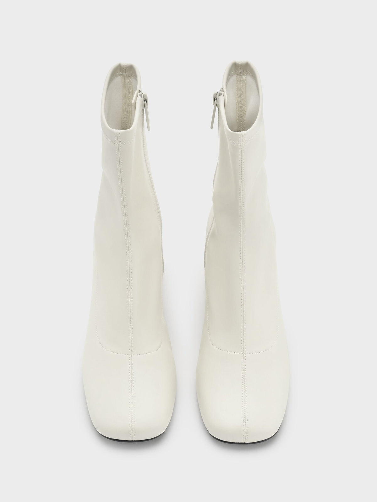 CHARLES & KEITH Quality | Jully Metallic Trapeze Heel Ankle Boots - Chalk