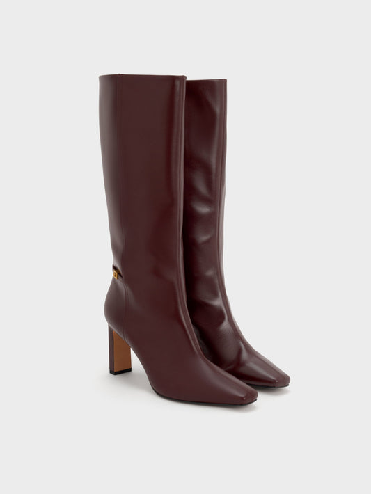CHARLES & KEITH Featured | Georgina Leather Knee-High Boots - Burgundy