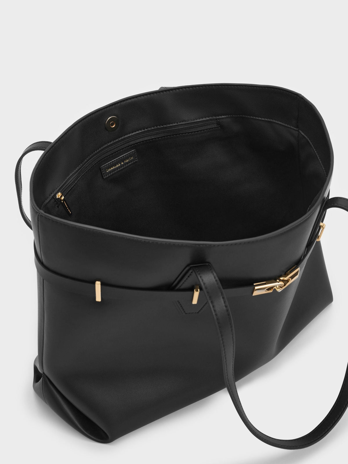 CHARLES & KEITH Latest | Arlet Double-Handle Belted Tote bag - Black