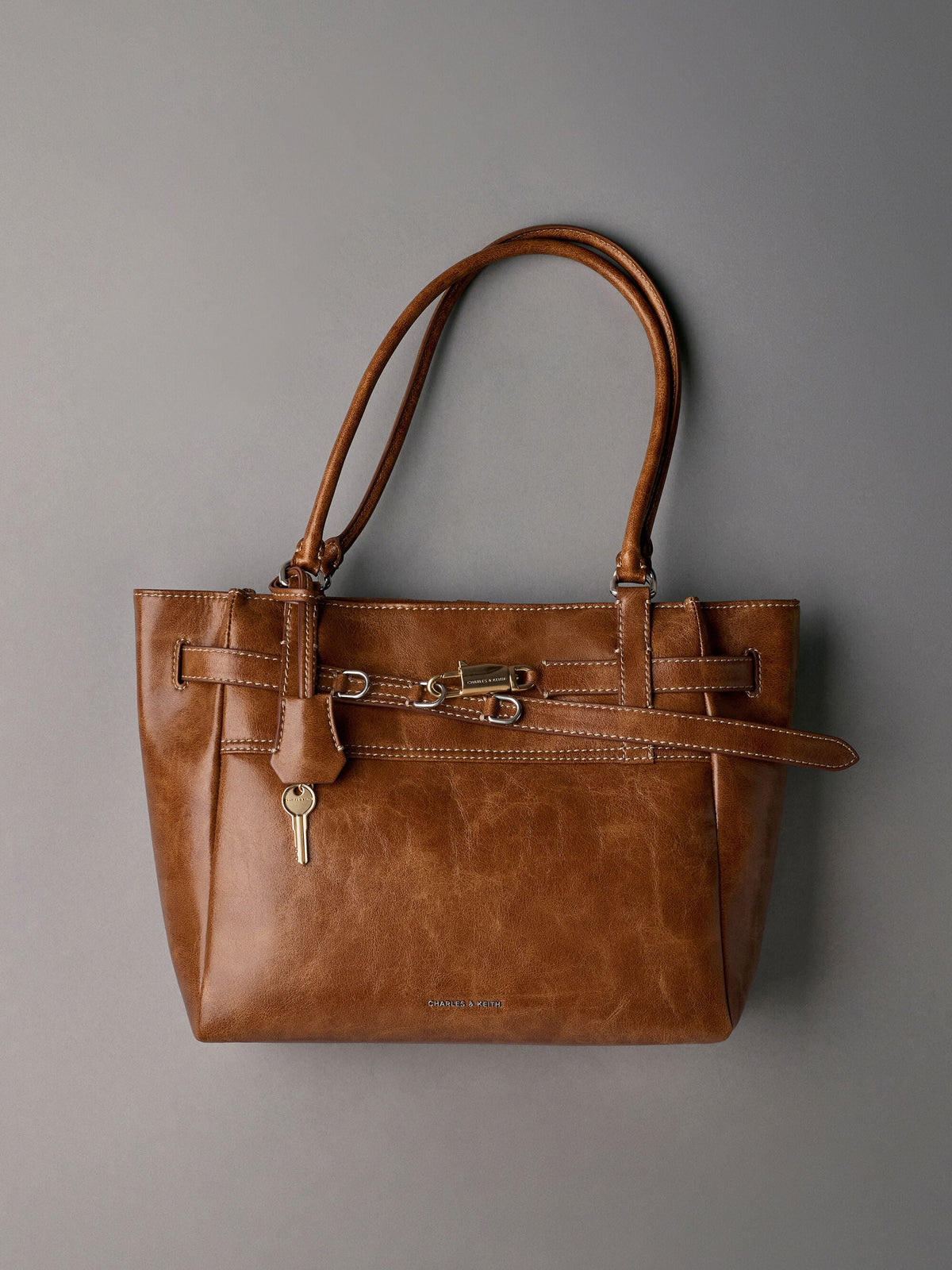 CHARLES & KEITH Discount | Delfina Belted Tote Bag - Distressed Tan