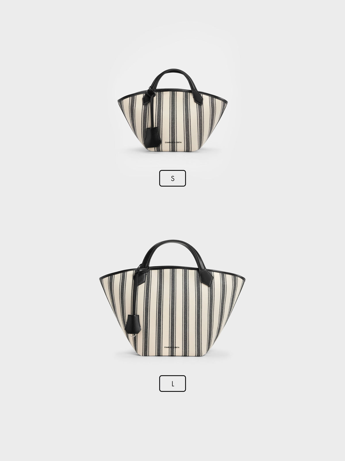 CHARLES & KEITH Quality | Large Ivanna Canvas Striped Tote Bag - Noir