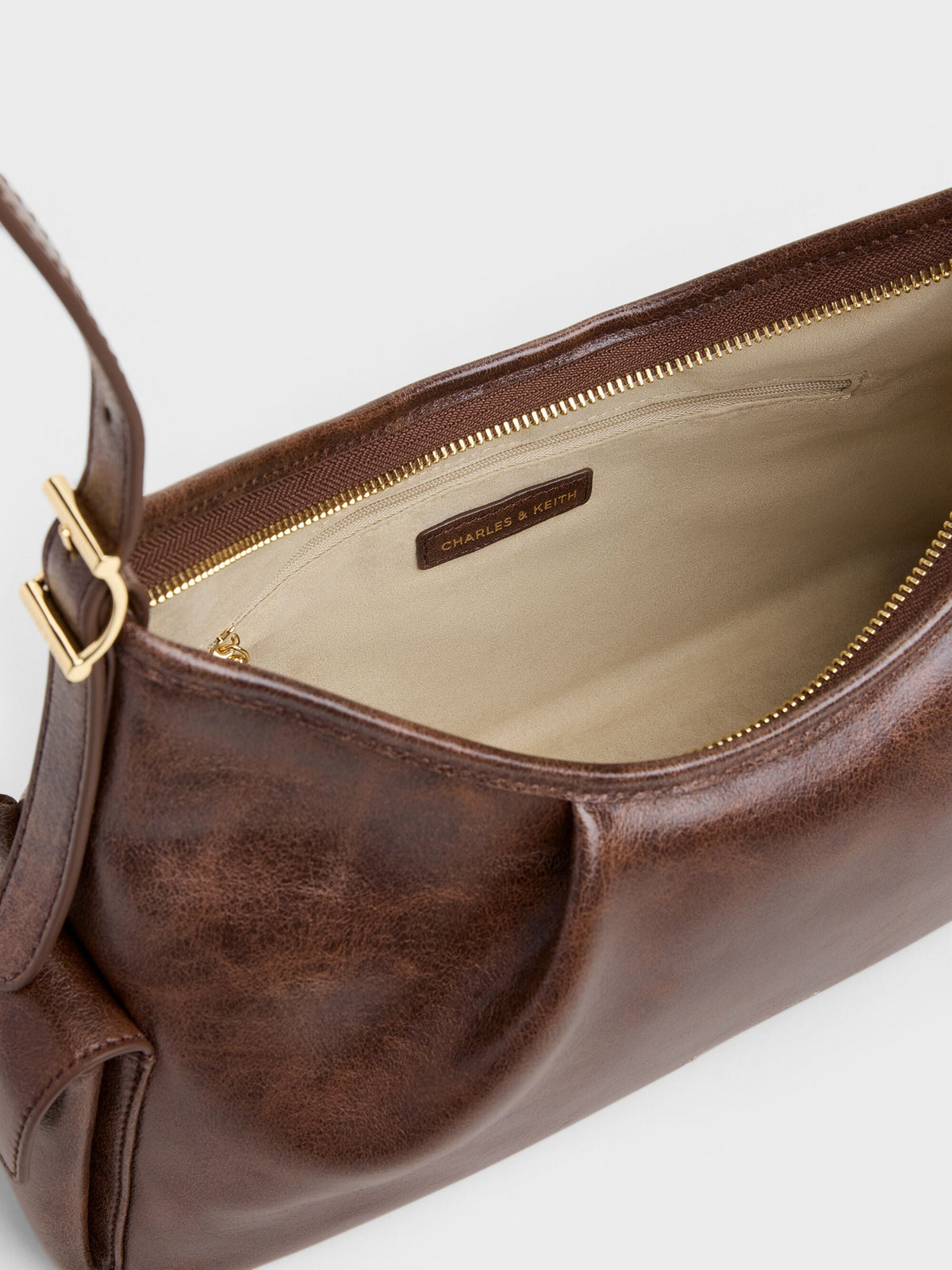 CHARLES & KEITH Featured | Khai Side-Pocket Shoulder Bag - Distressed Coffee