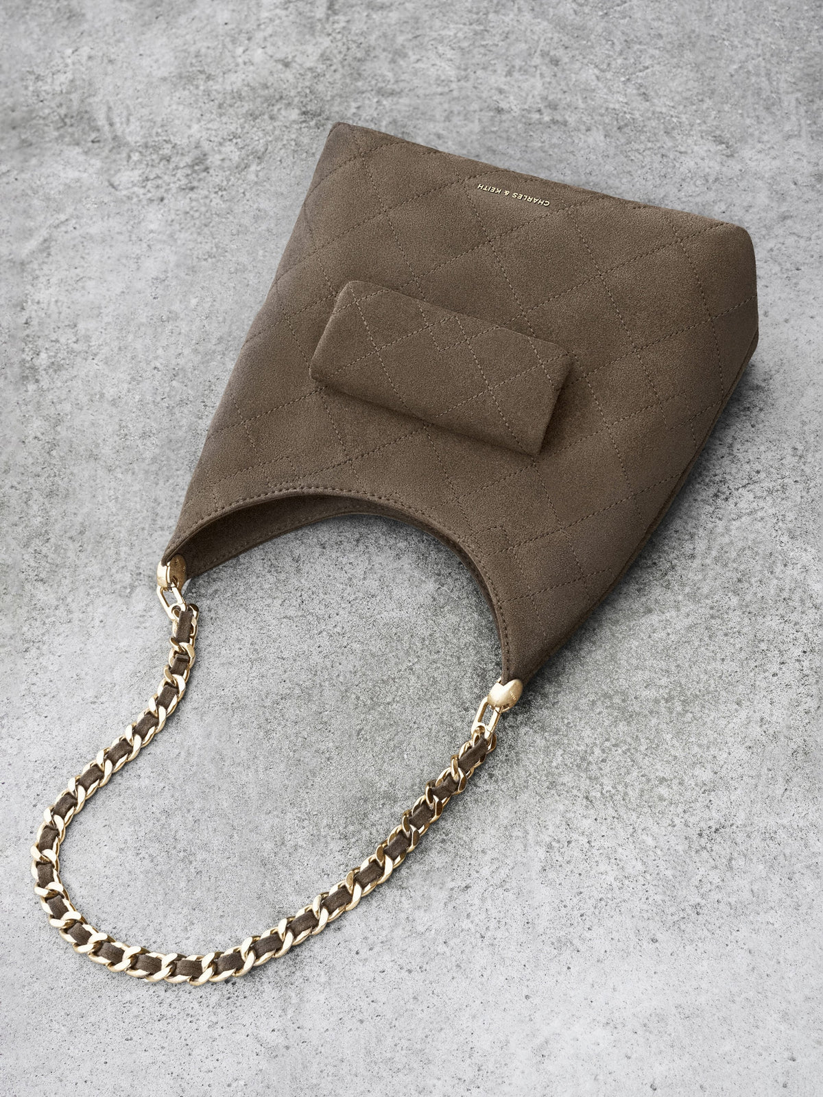 CHARLES & KEITH Everyday | Duo Quilted Front-Pocket Chain Hobo Bag - Stone Grey