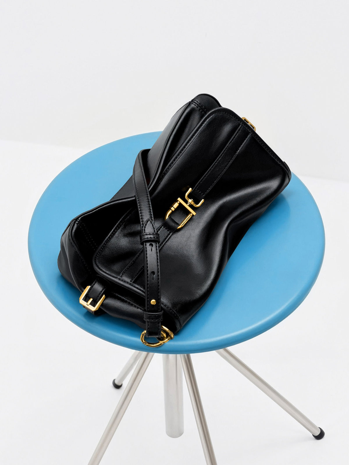 CHARLES & KEITH Premium | Gwynne Metallic-Buckle Belted Shoulder Bag - Black