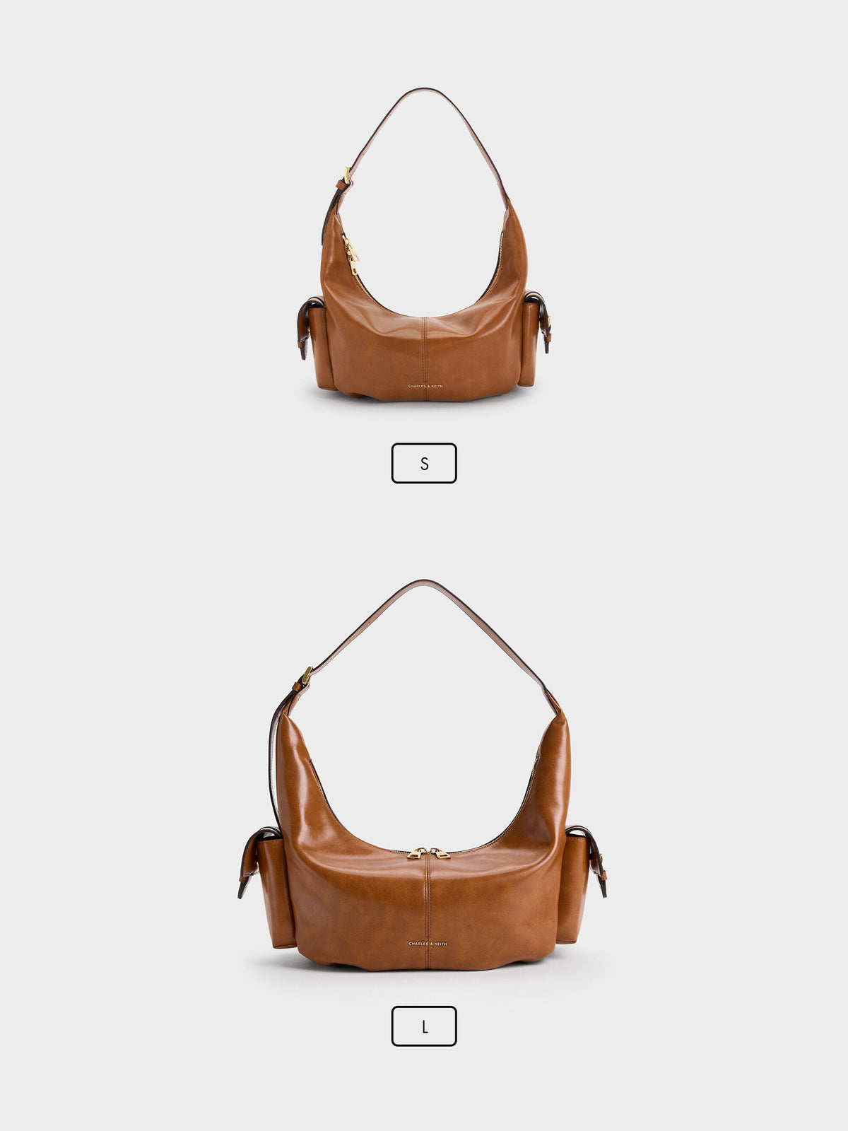CHARLES & KEITH Deals | Large Bessie Side-Pocket Hobo Bag - Distressed Tan