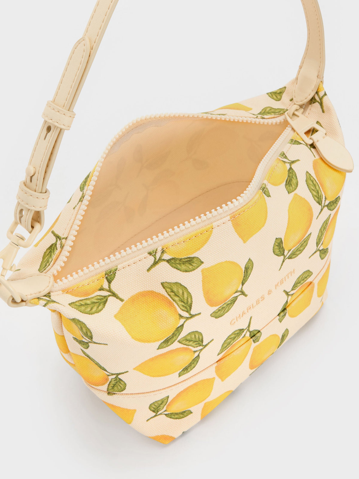 CHARLES & KEITH Classic | Amity Canvas Lemon-Print Hobo Bag - Butter Yellow