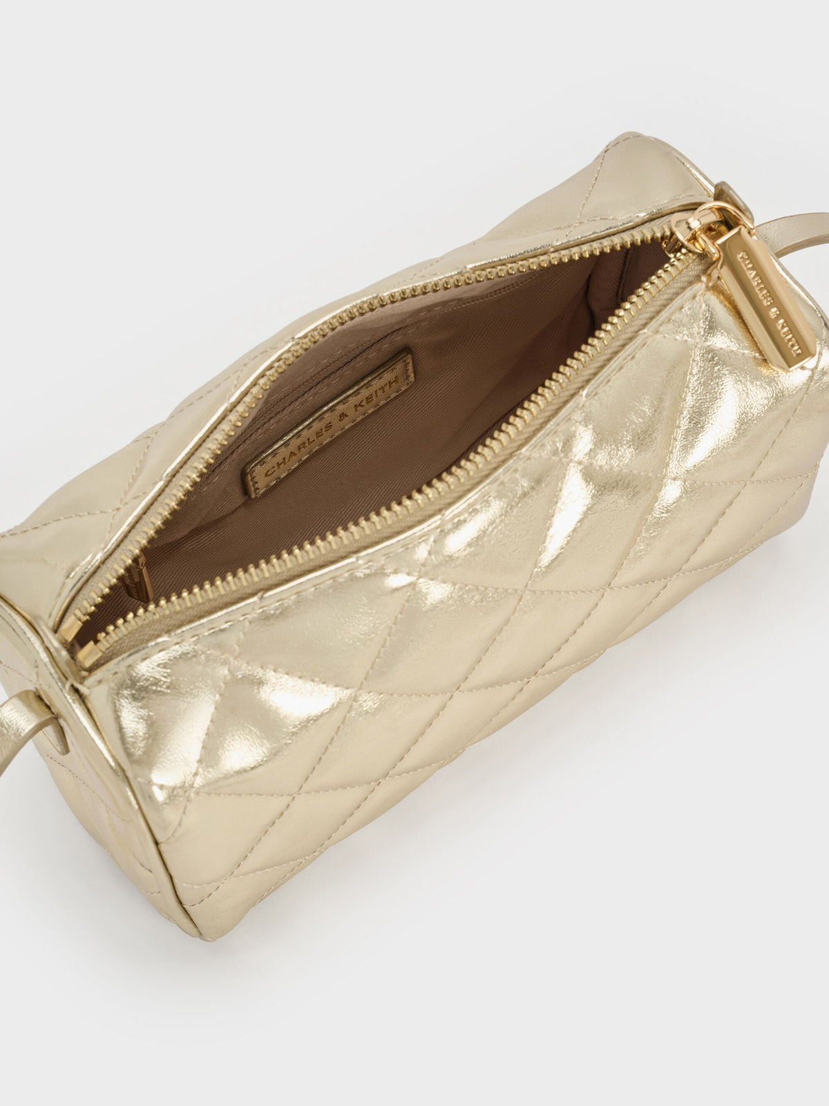 CHARLES & KEITH Top Pick | Janie Metallic Quilted Shoulder Bag - Champagne