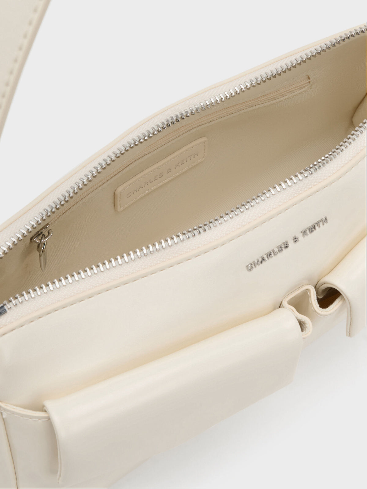 CHARLES & KEITH Customer Favorite | Rachel Front-Pocket Chain Shoulder Bag - Cream