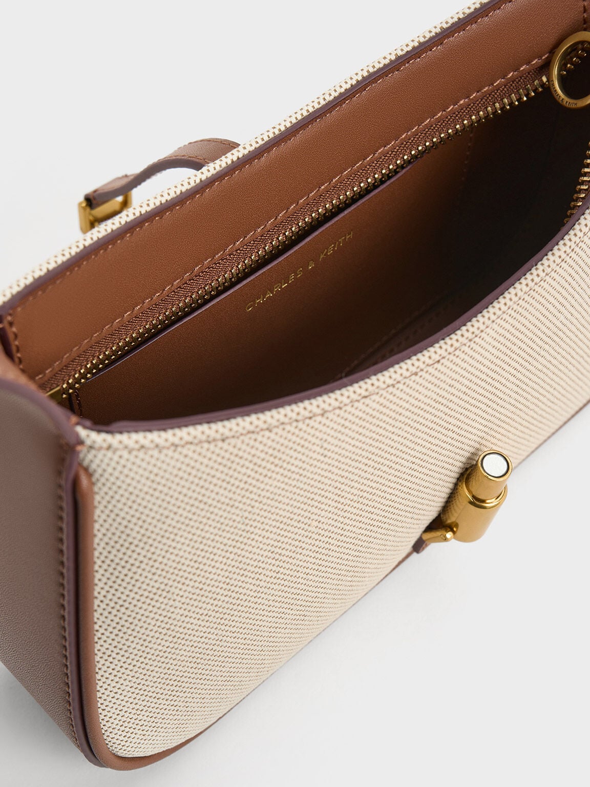 CHARLES & KEITH New | Cesia Canvas Metallic-Accent Shoulder Bag - Chocolate