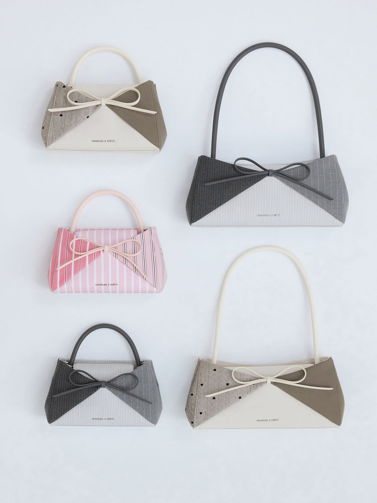 CHARLES & KEITH Latest | Hazel Heart-Print Bow Panelled Shoulder Bag - Taupe