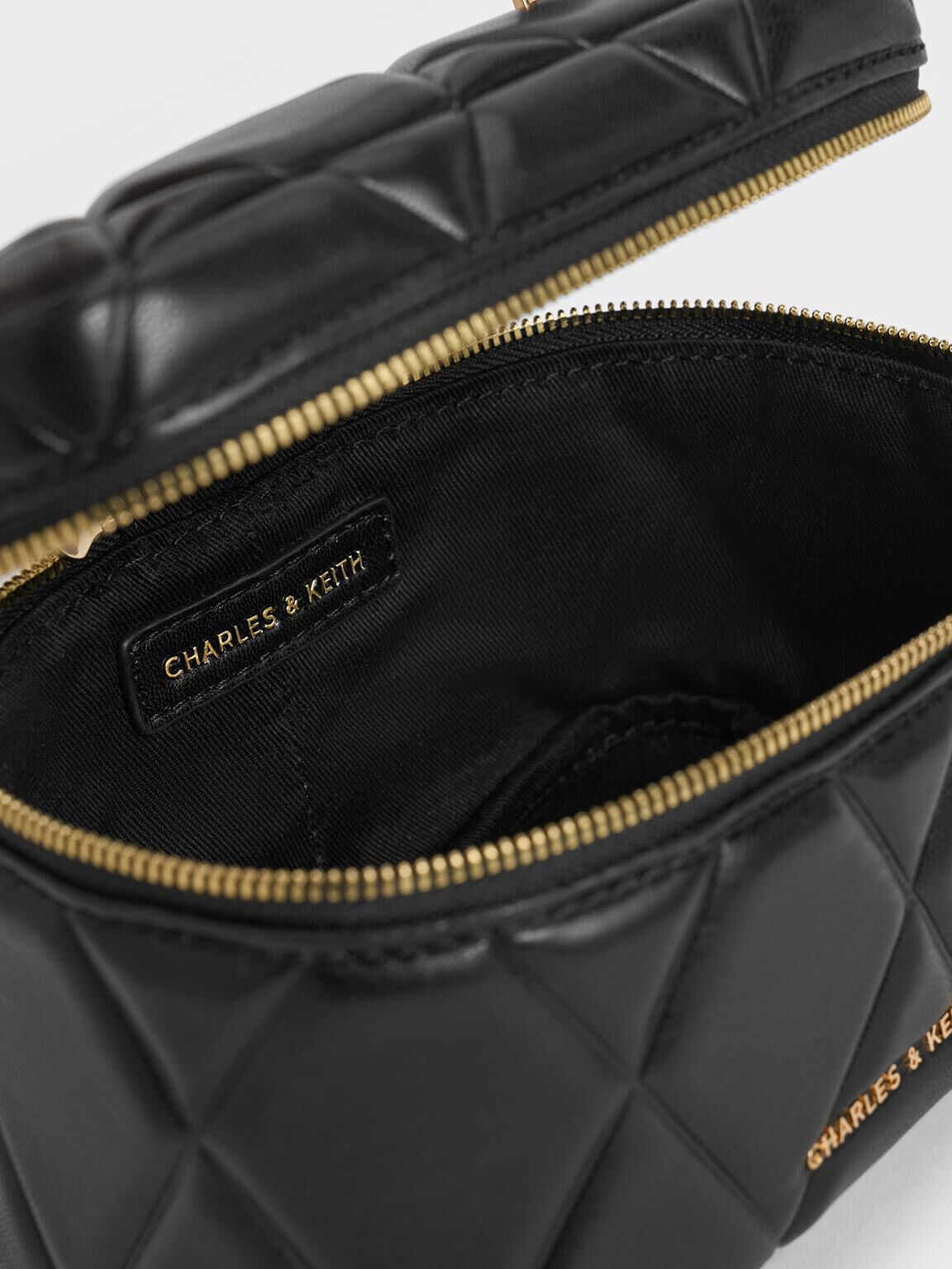 CHARLES & KEITH Sale | Arwen Quilted Top Handle Vanity Bag - Black