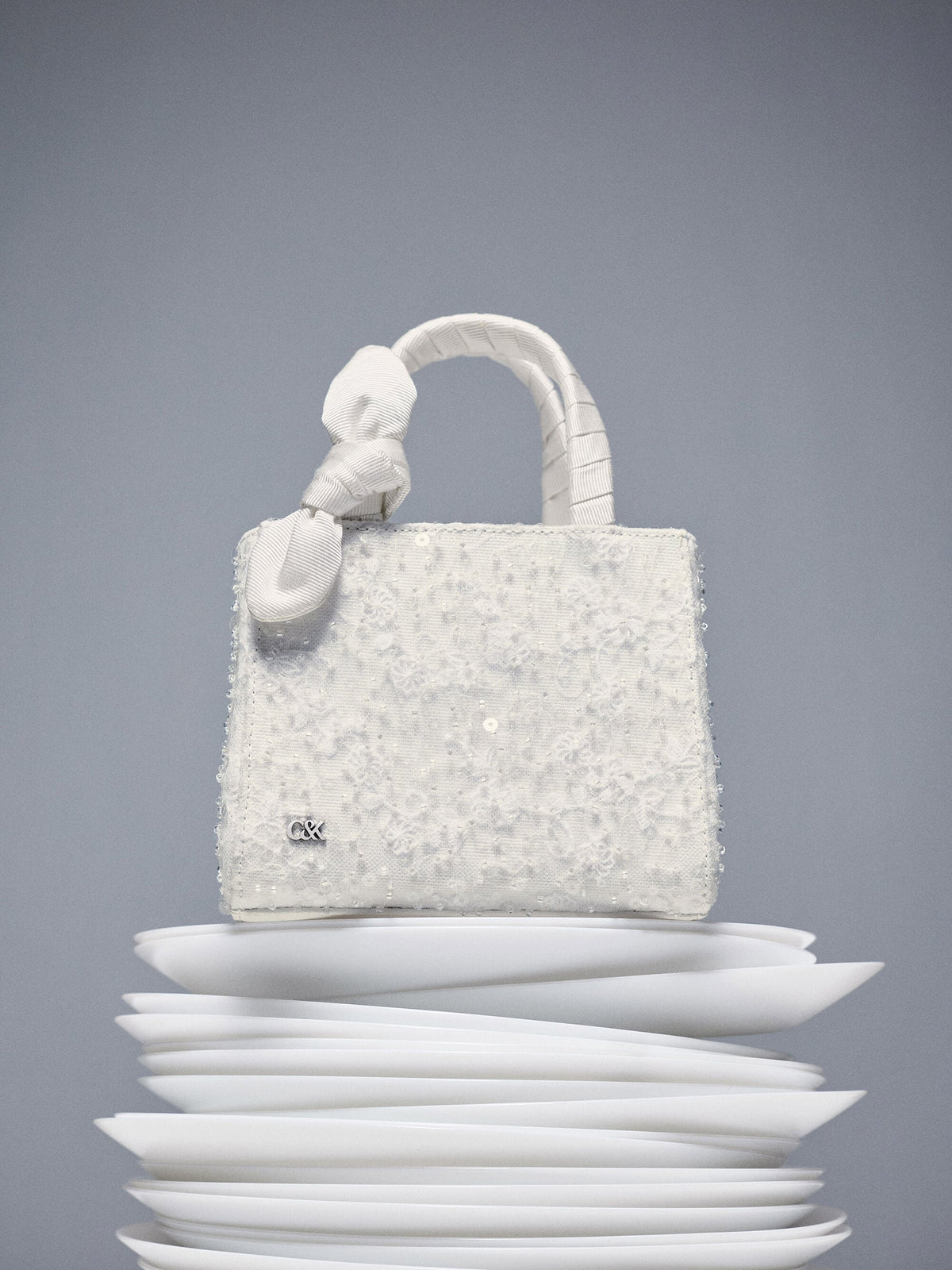 CHARLES & KEITH Premium | Albany Embroidered-Mesh Beaded Mini Bag - White
