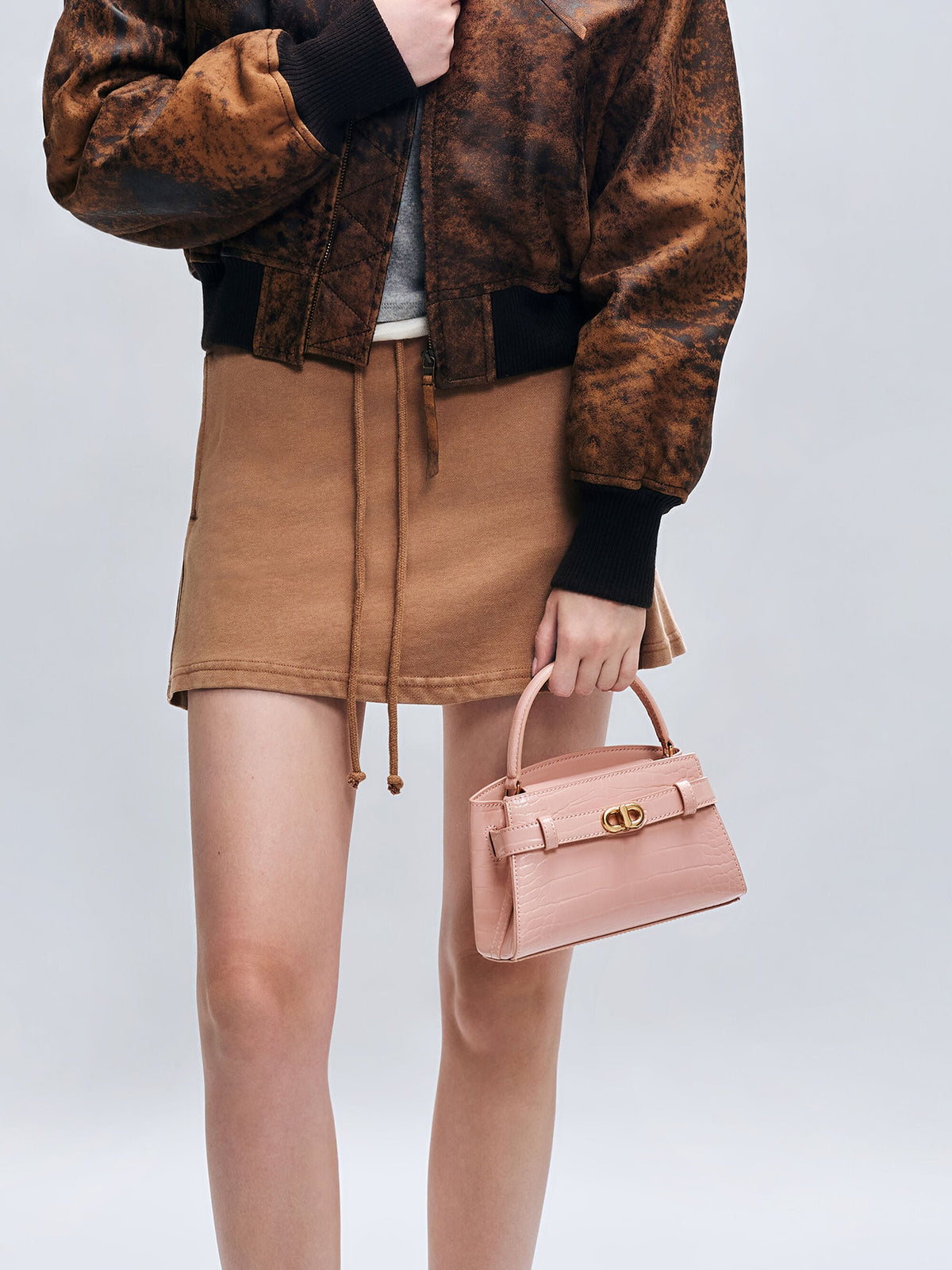 CHARLES & KEITH Featured | Aubrielle Croc-Effect Belted Top Handle Bag - Light Pink