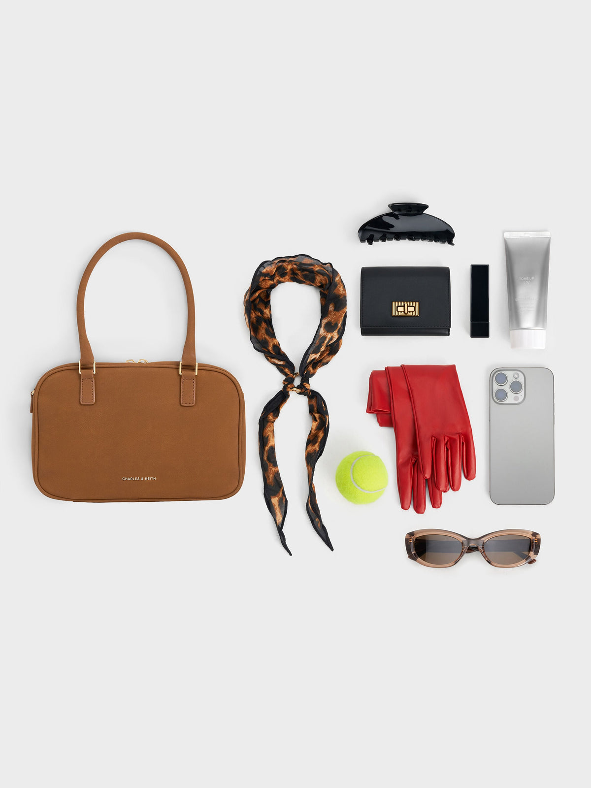 CHARLES & KEITH Exclusive | Sianna Textured Bowling Bag - Brown