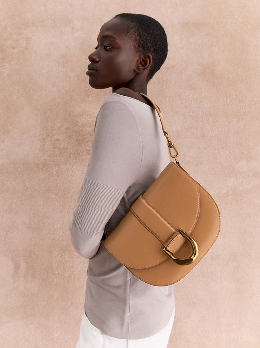 CHARLES & KEITH Sale | Gabine Leather Saddle Bag - Toffee