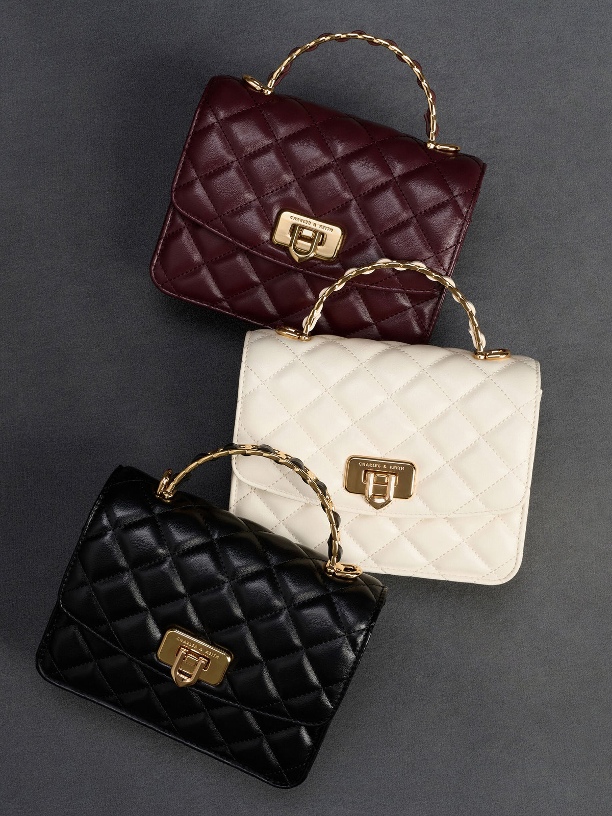 CHARLES & KEITH Featured | Cressida Quilted Top Handle Bag - Wineberry Red