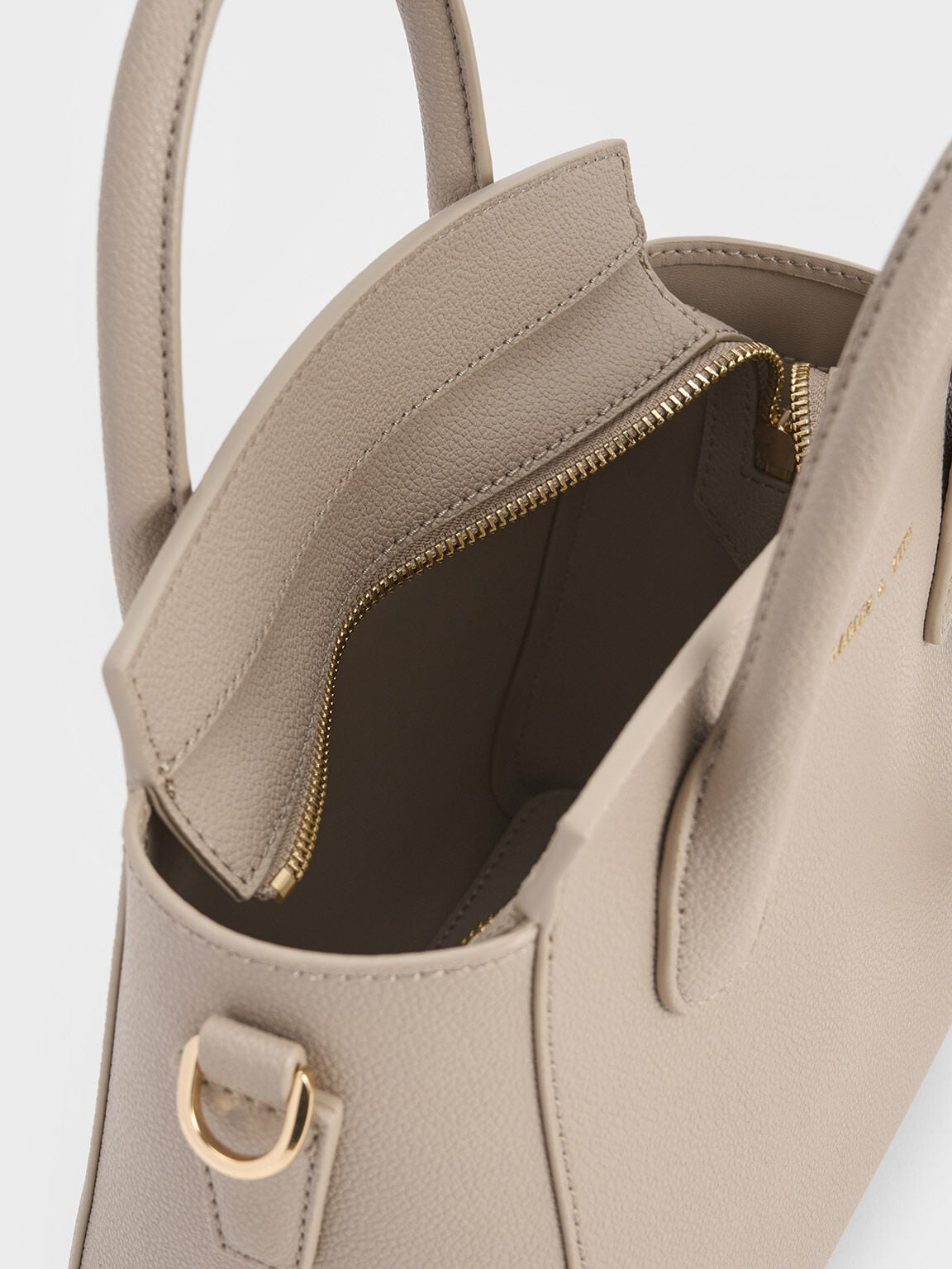 CHARLES & KEITH Latest | Harper Structured Top Handle Bag - Taupe