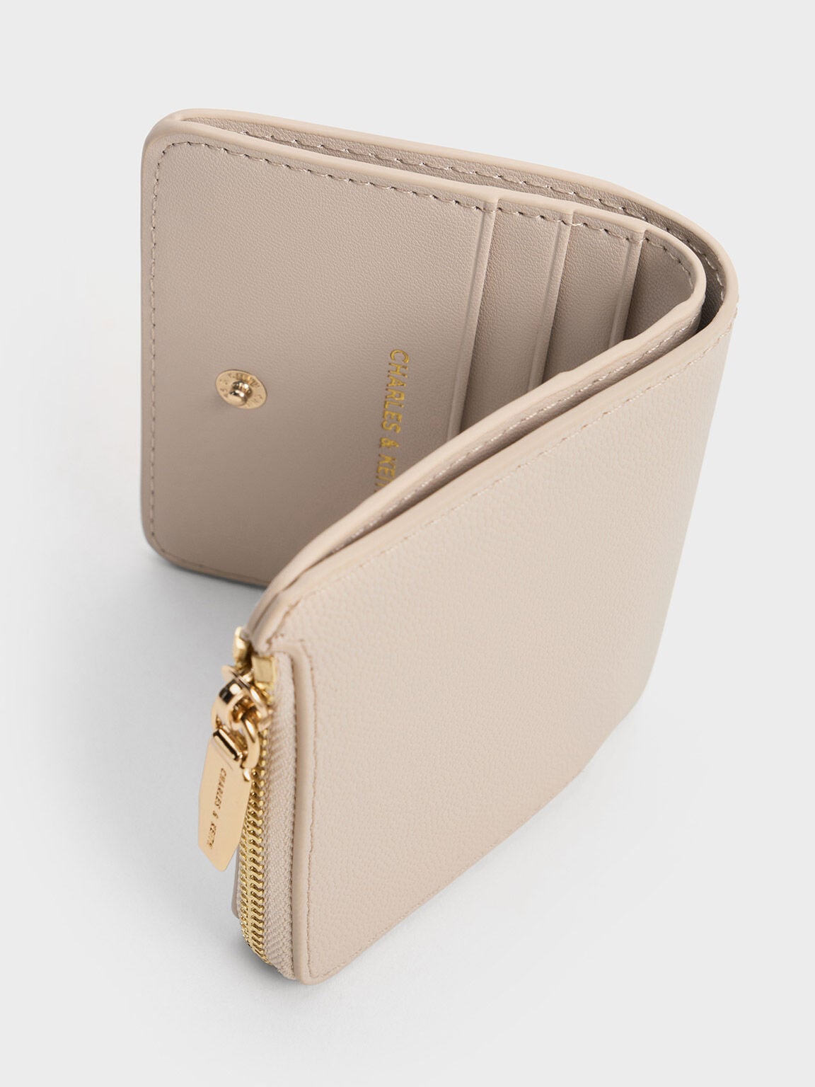 CHARLES & KEITH Classic | Keely Top Zip Small Wallet - Oat