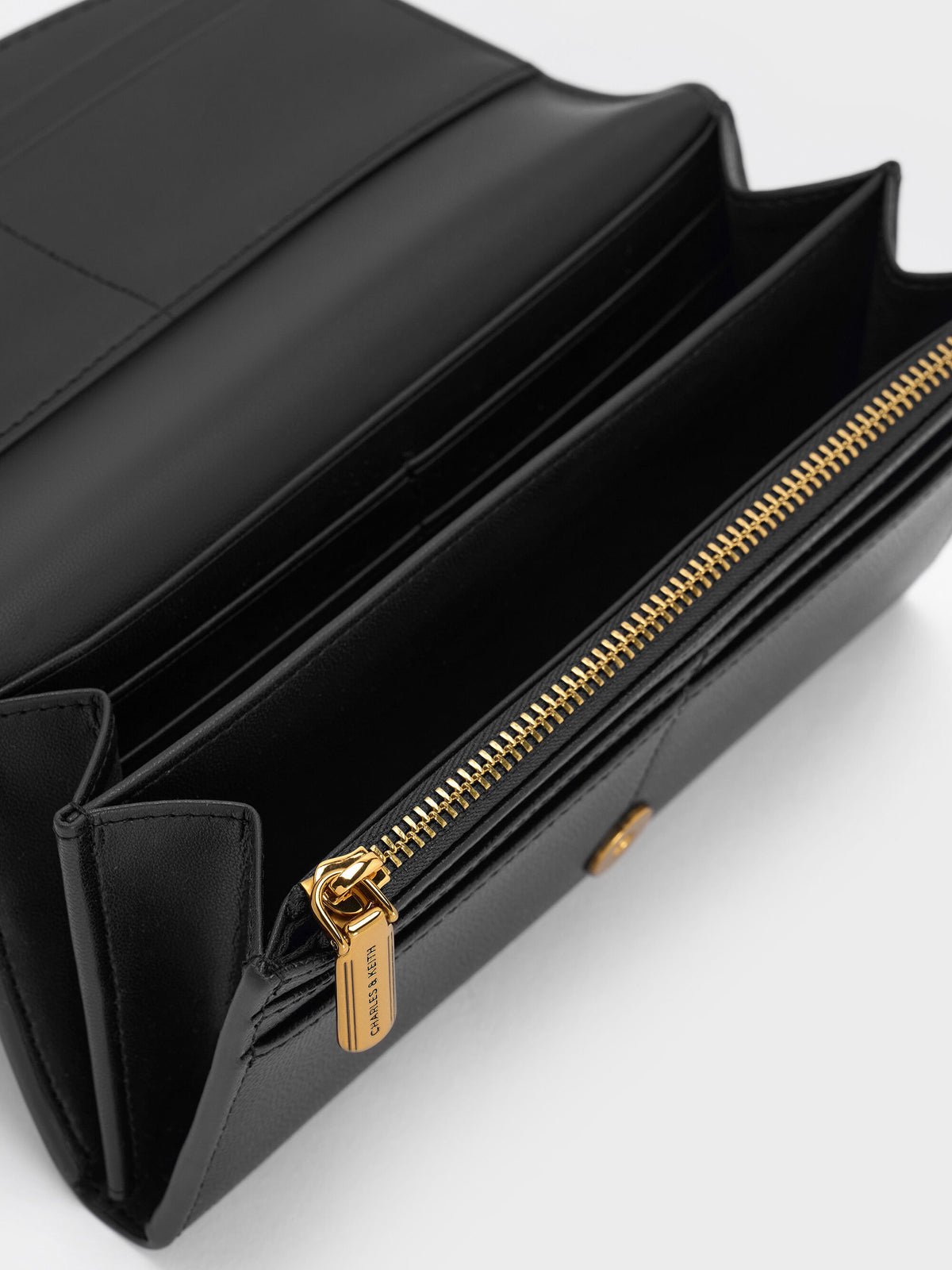 CHARLES & KEITH Smart Buy | Briony Curved Flap Long Wallet - Black