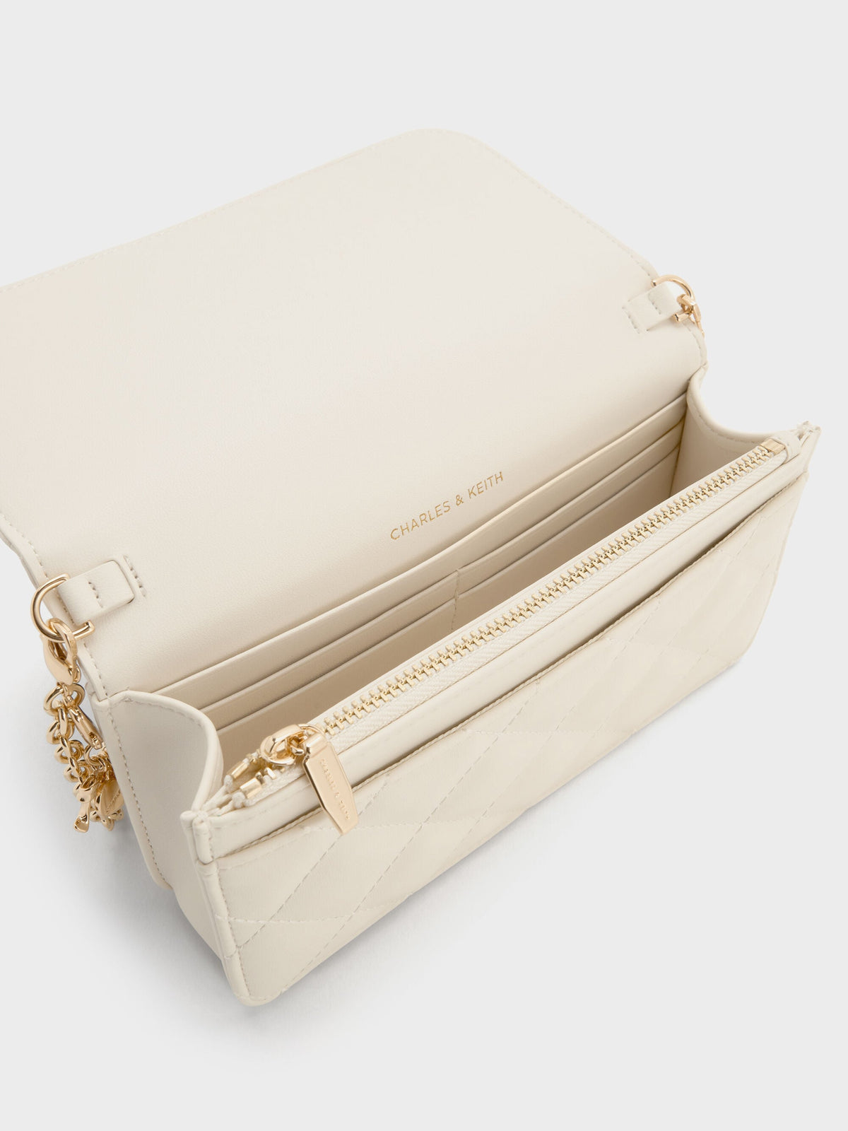 CHARLES & KEITH Trusted | Arrietty Quilted Wallet On Chain - Cream