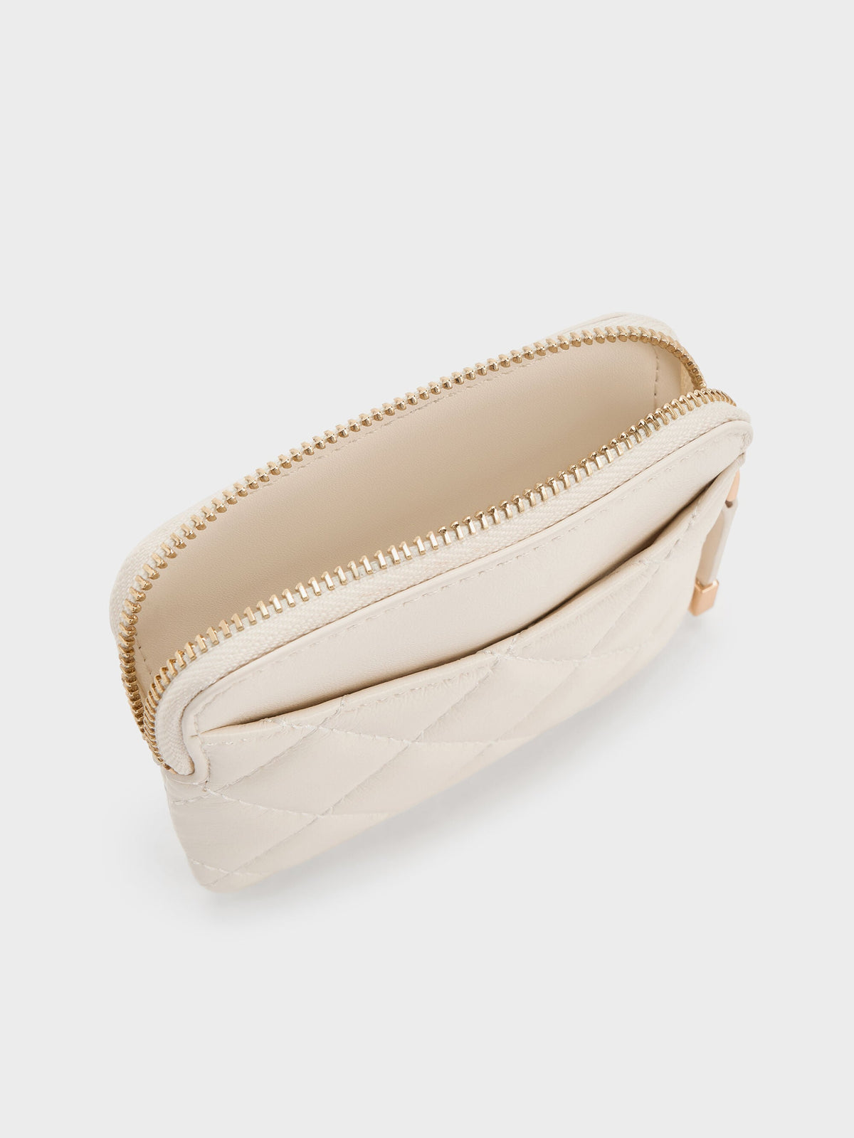 CHARLES & KEITH Essential | Alva Quilted Top-Zip Card Holder - Cream
