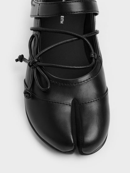 CHARLES & KEITH Recommended | Aether Lace-Up Split-Toe Mary Jane Flats - Black