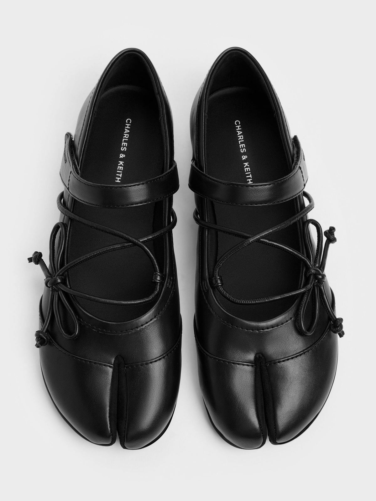 CHARLES & KEITH Recommended | Aether Lace-Up Split-Toe Mary Jane Flats - Black