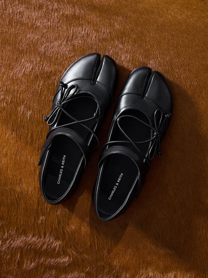 CHARLES & KEITH Recommended | Aether Lace-Up Split-Toe Mary Jane Flats - Black