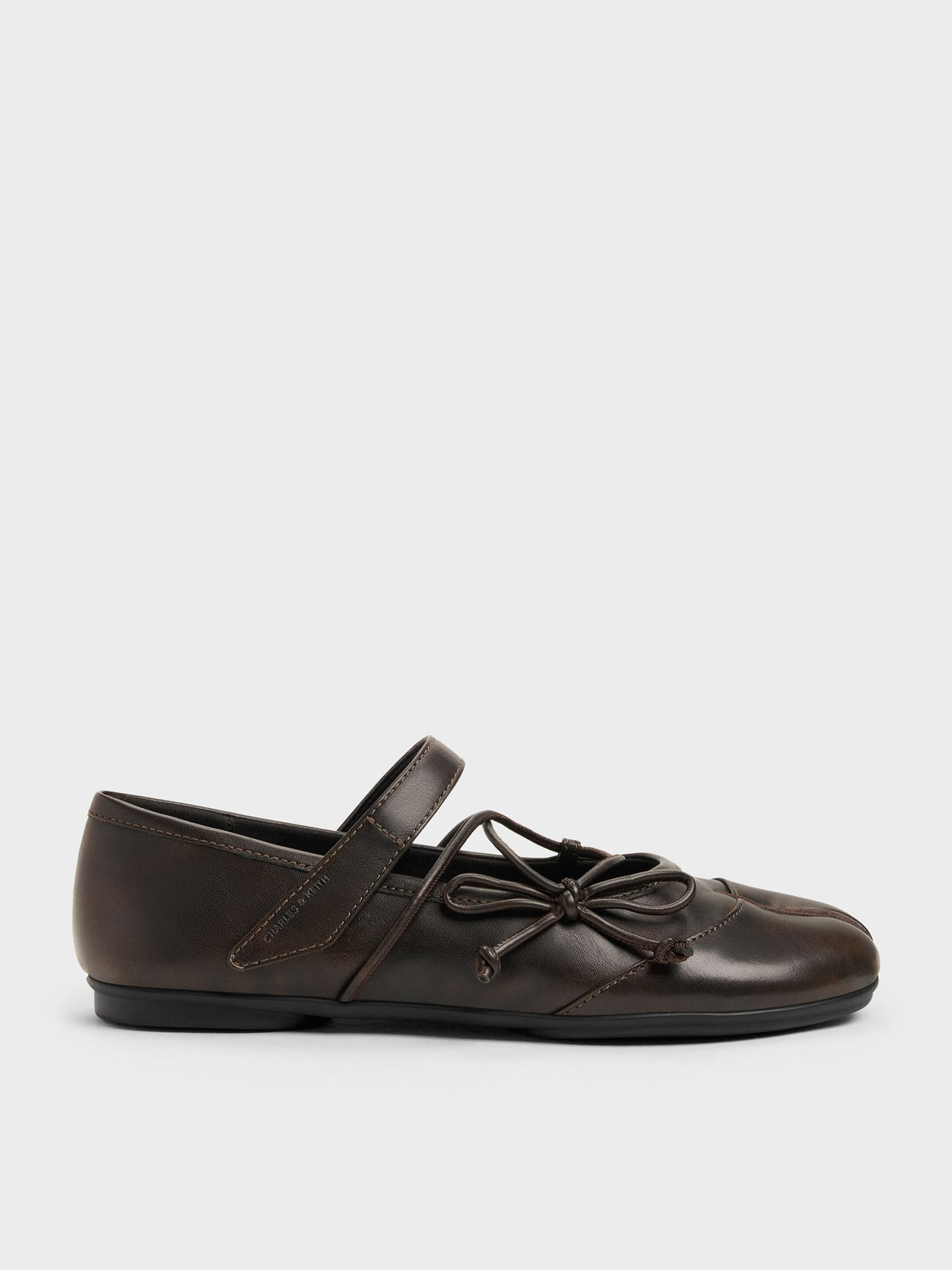 CHARLES & KEITH Popular | Aether Lace-Up Split-Toe Mary Jane Flats - Brown