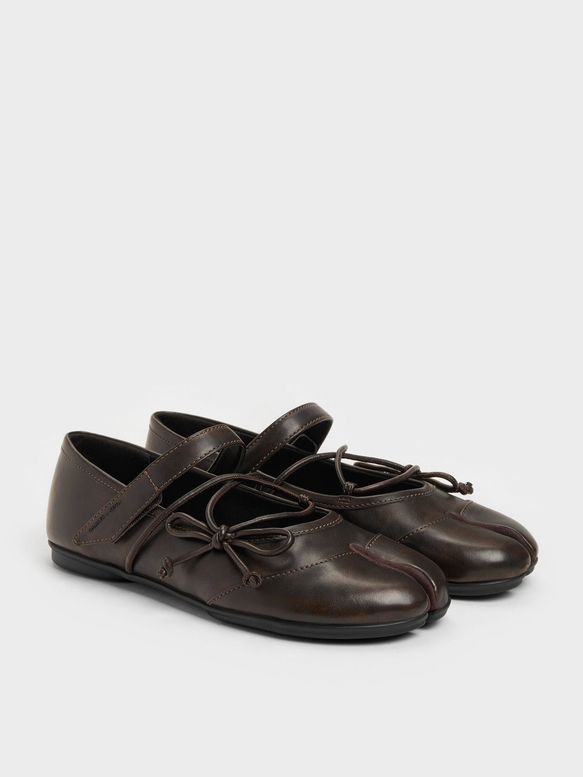 CHARLES & KEITH Popular | Aether Lace-Up Split-Toe Mary Jane Flats - Brown