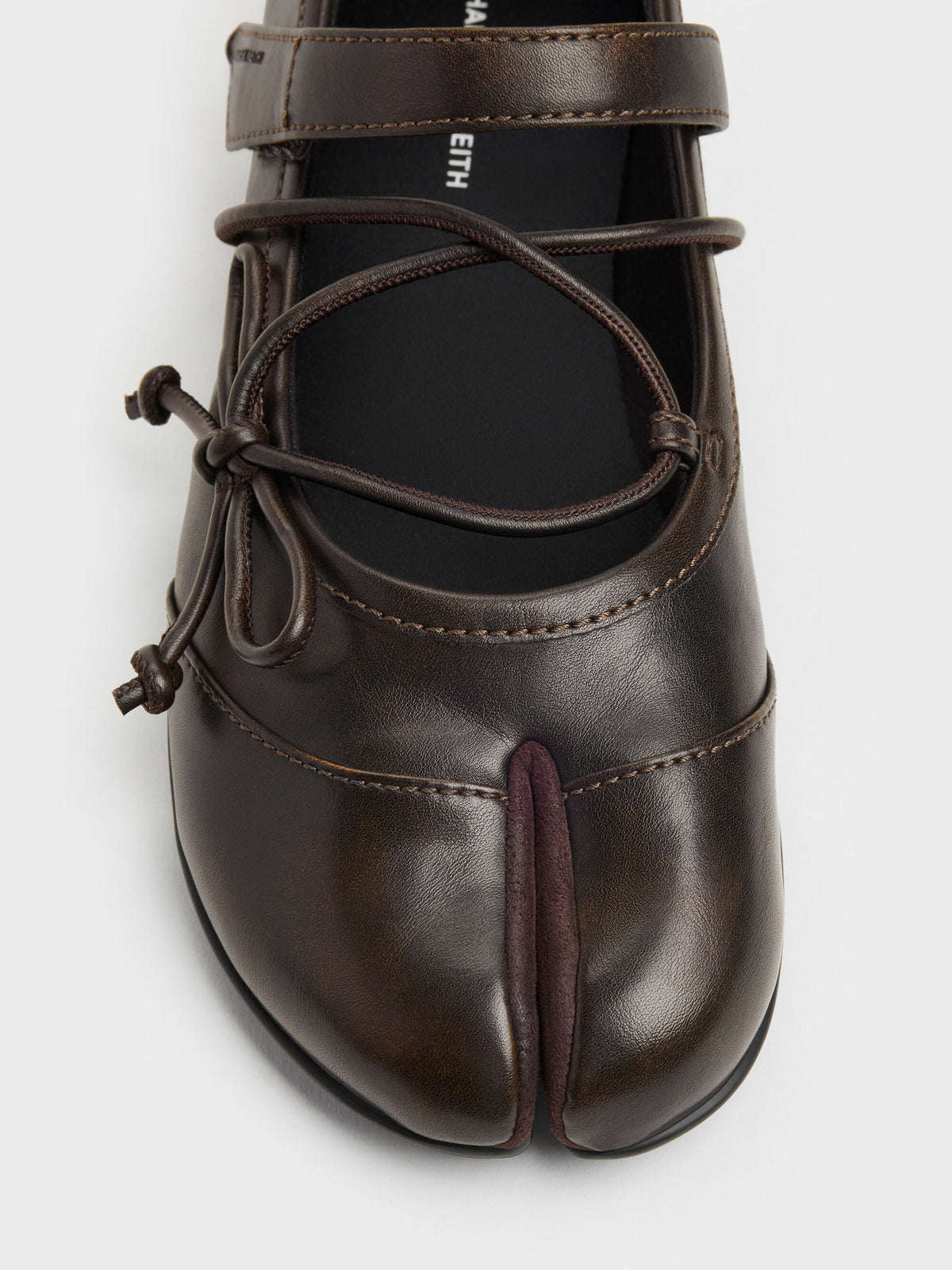 CHARLES & KEITH Popular | Aether Lace-Up Split-Toe Mary Jane Flats - Brown