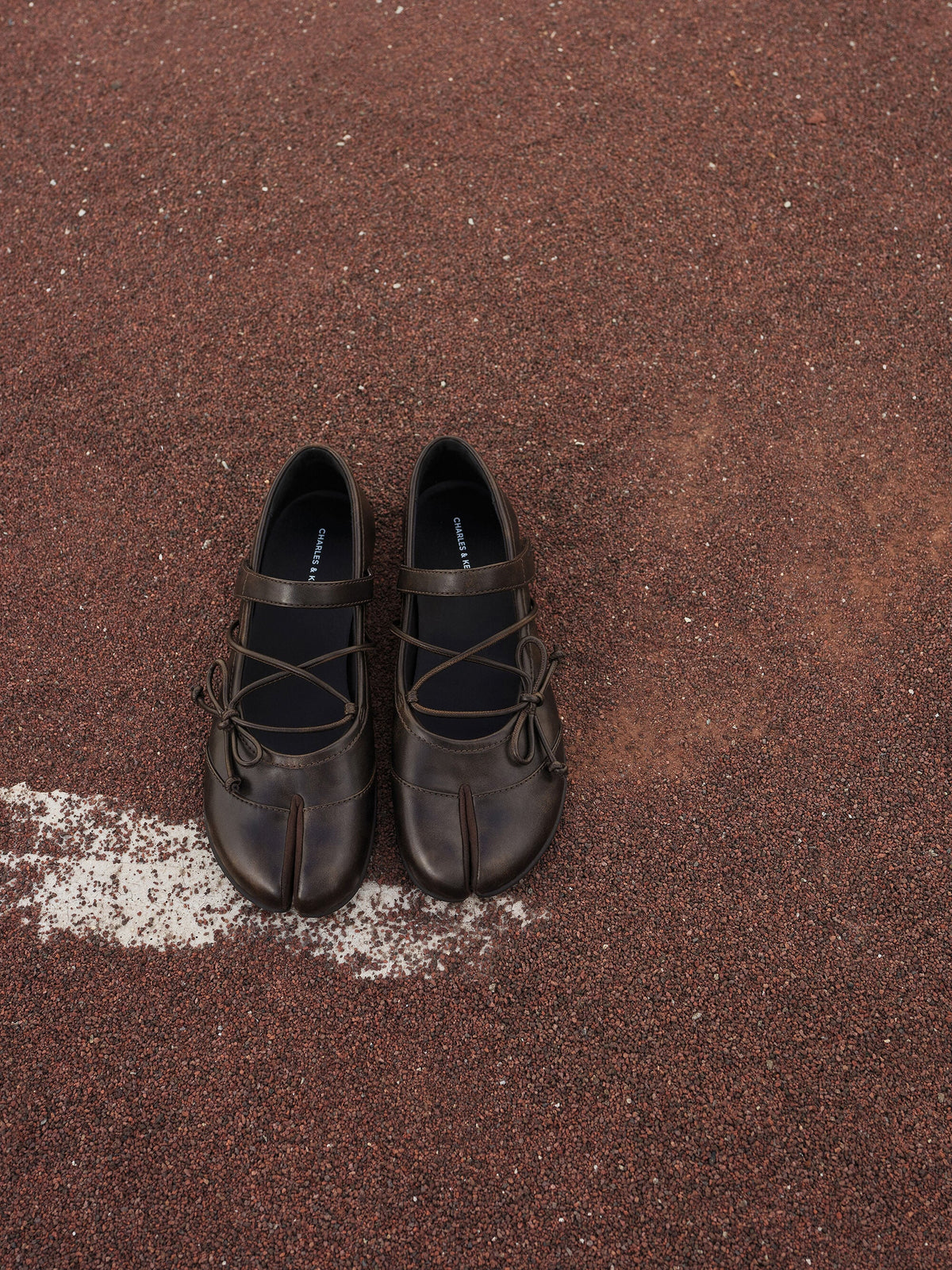 CHARLES & KEITH Popular | Aether Lace-Up Split-Toe Mary Jane Flats - Brown