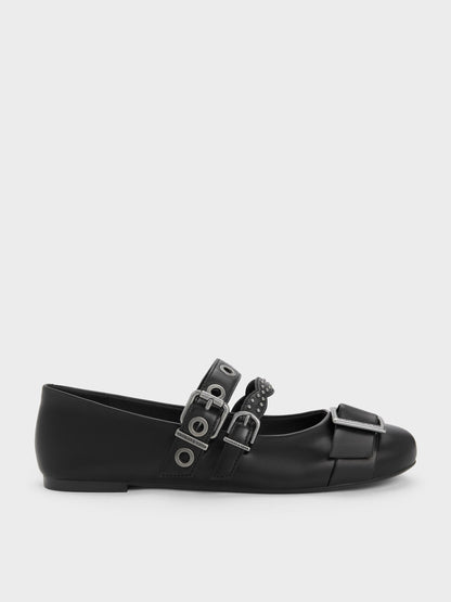 CHARLES & KEITH Recommended | Aether Grommet Studded Mary Jane Flats - Black