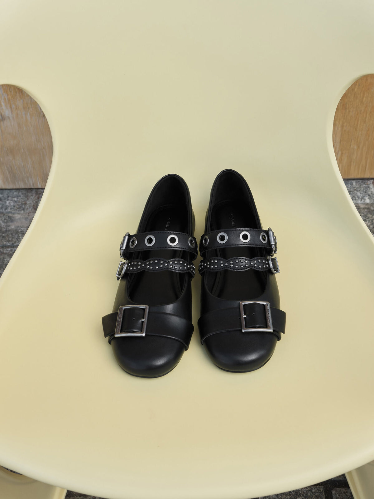 CHARLES & KEITH Recommended | Aether Grommet Studded Mary Jane Flats - Black