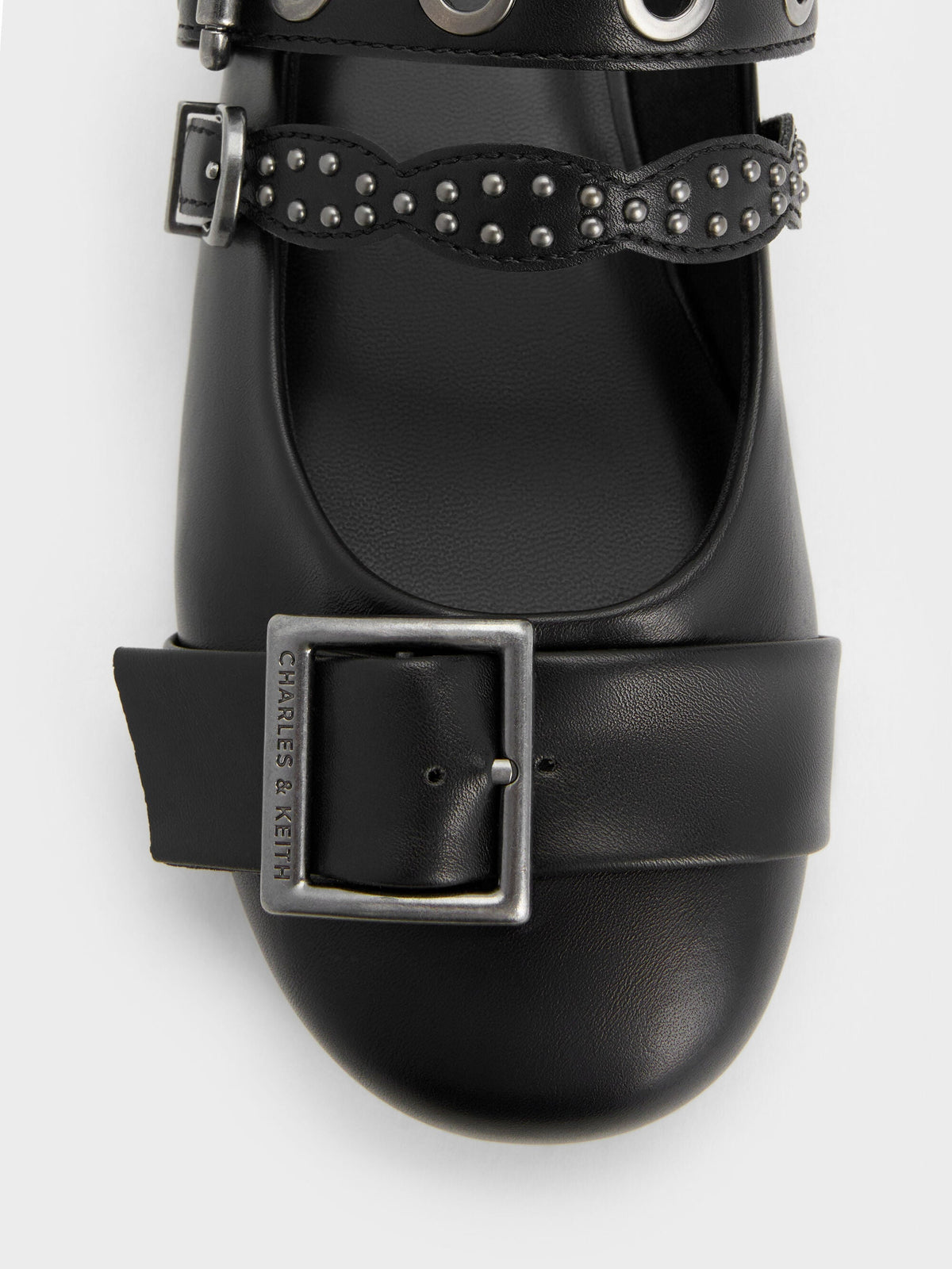 CHARLES & KEITH Recommended | Aether Grommet Studded Mary Jane Flats - Black