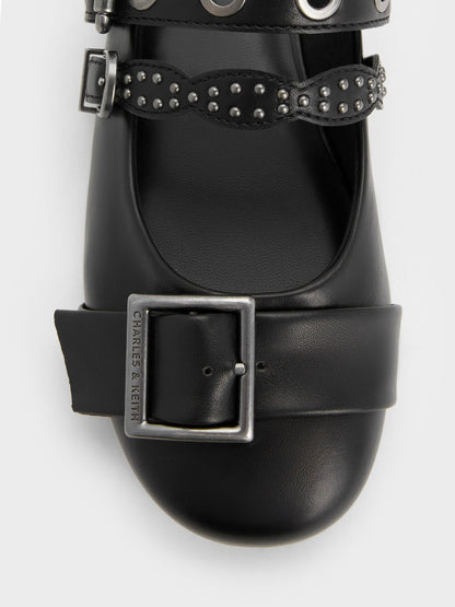 CHARLES & KEITH Recommended | Aether Grommet Studded Mary Jane Flats - Black