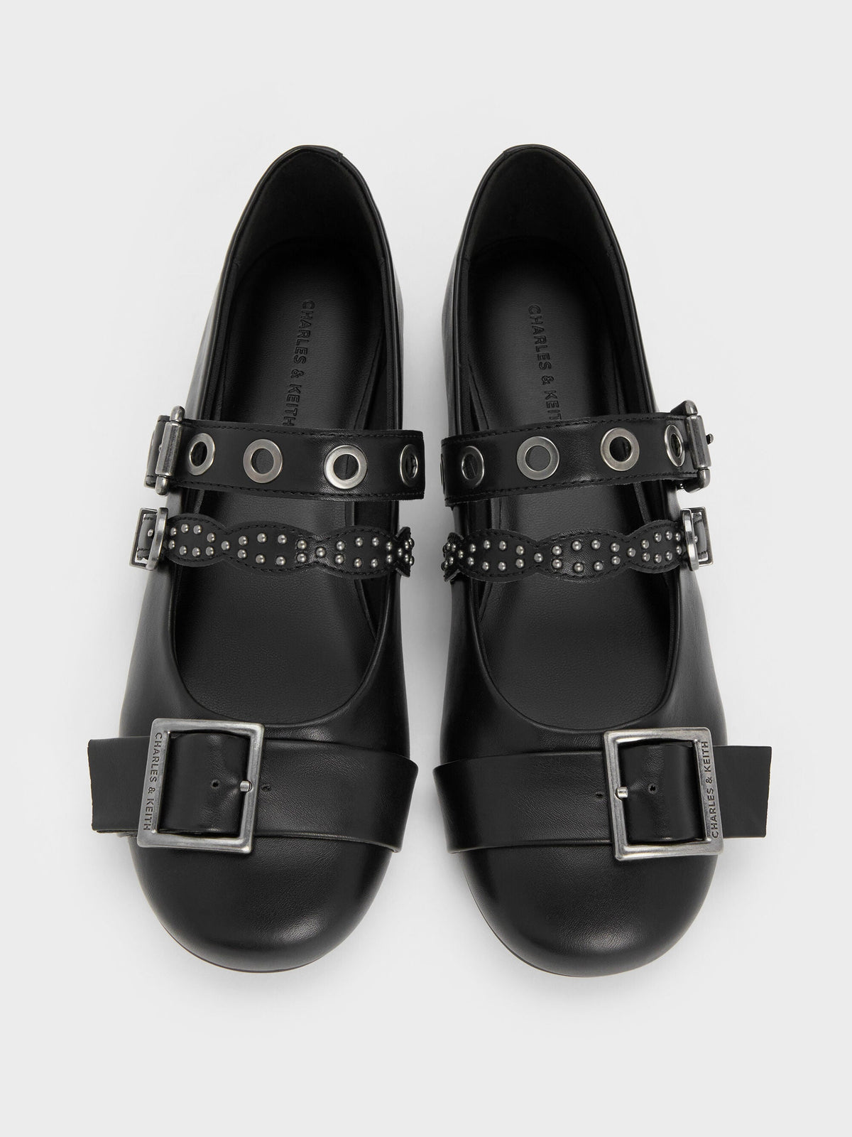 CHARLES & KEITH Recommended | Aether Grommet Studded Mary Jane Flats - Black